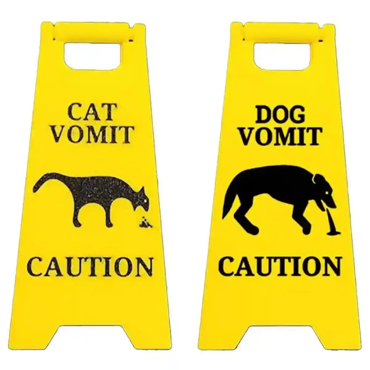 Funny Pet Vomit Warning Signs 2-Pack Cat & Dog Resin Markers