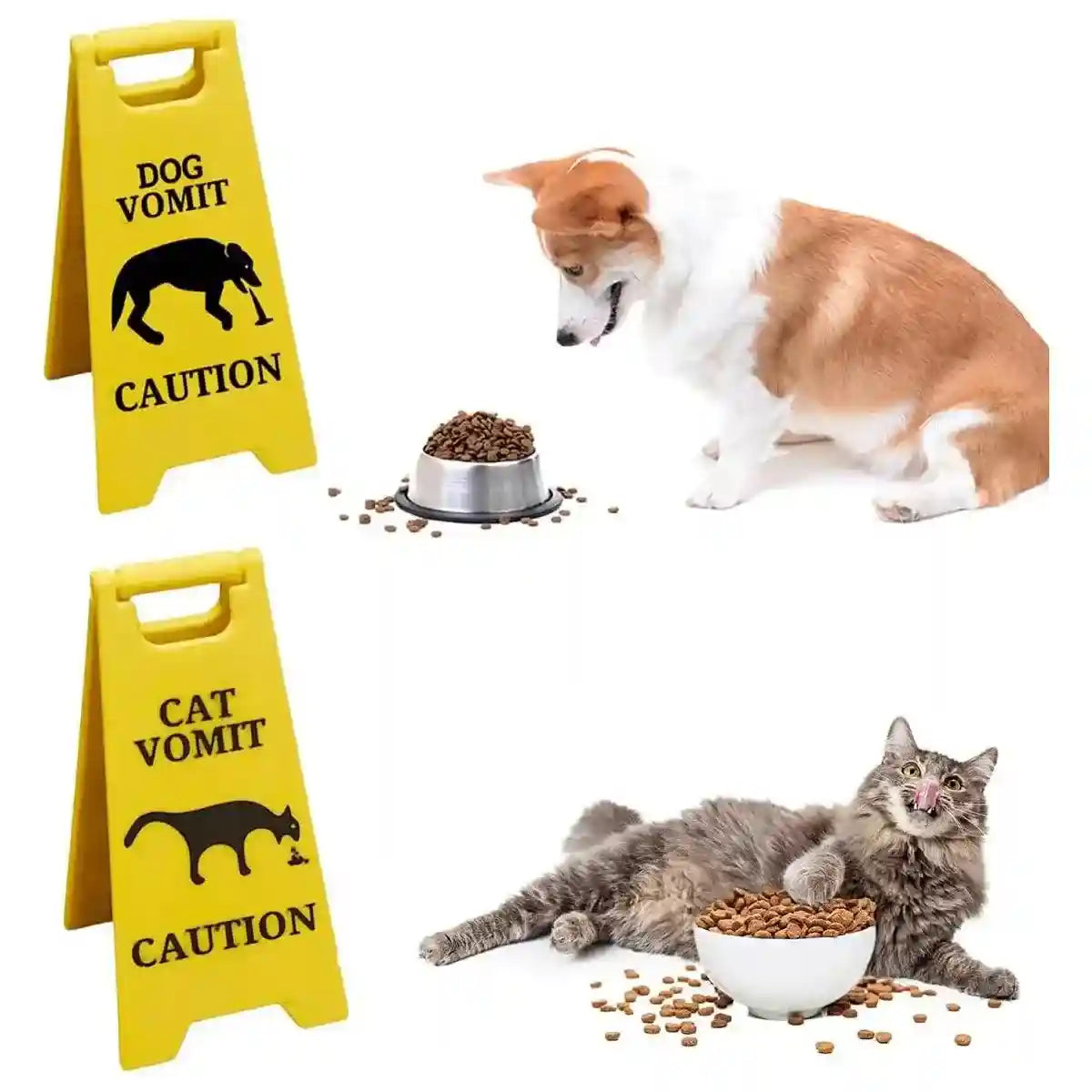 Funny Pet Vomit Warning Signs 2-Pack Cat & Dog Resin Markers