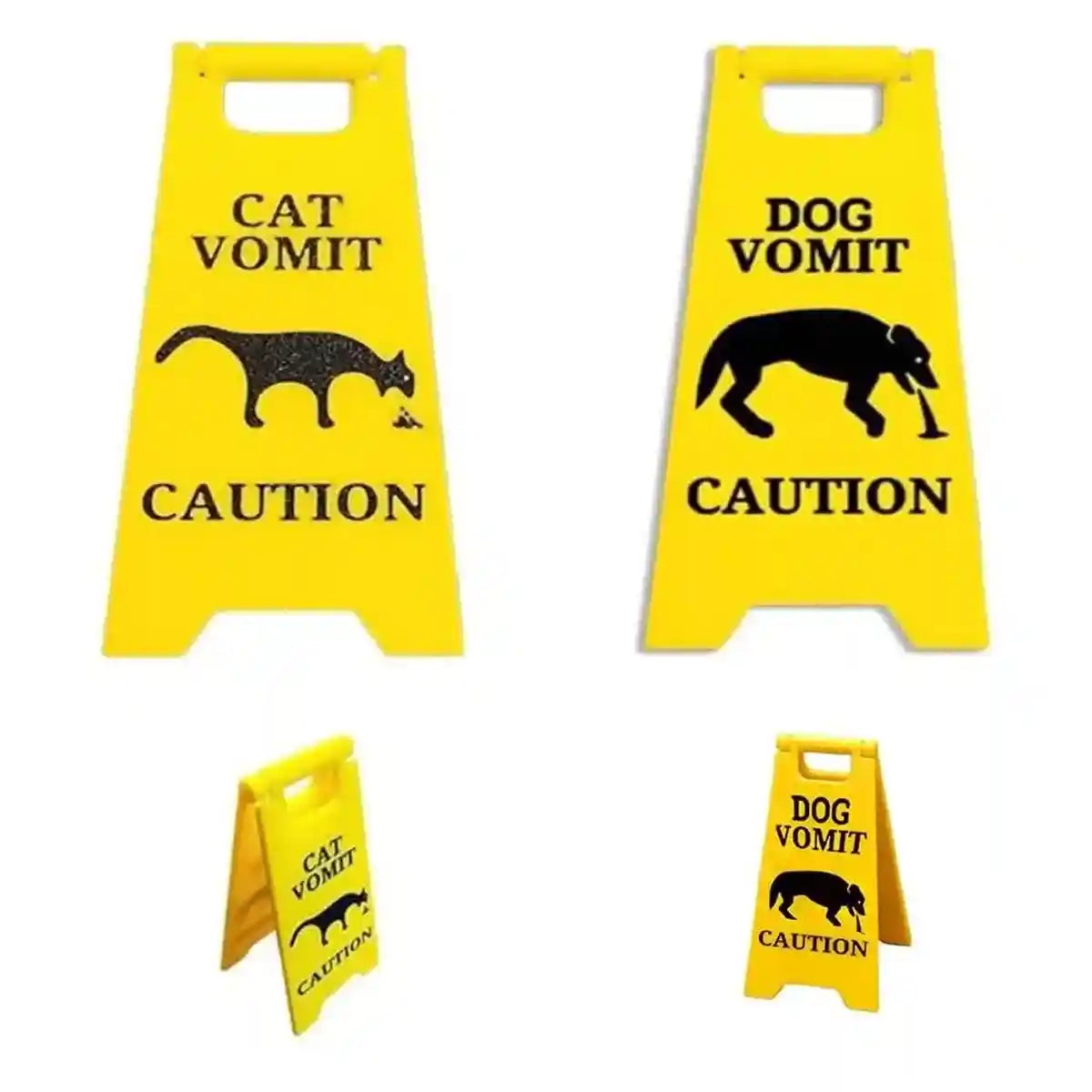 Funny Pet Vomit Warning Signs 2-Pack Cat & Dog Resin Markers
