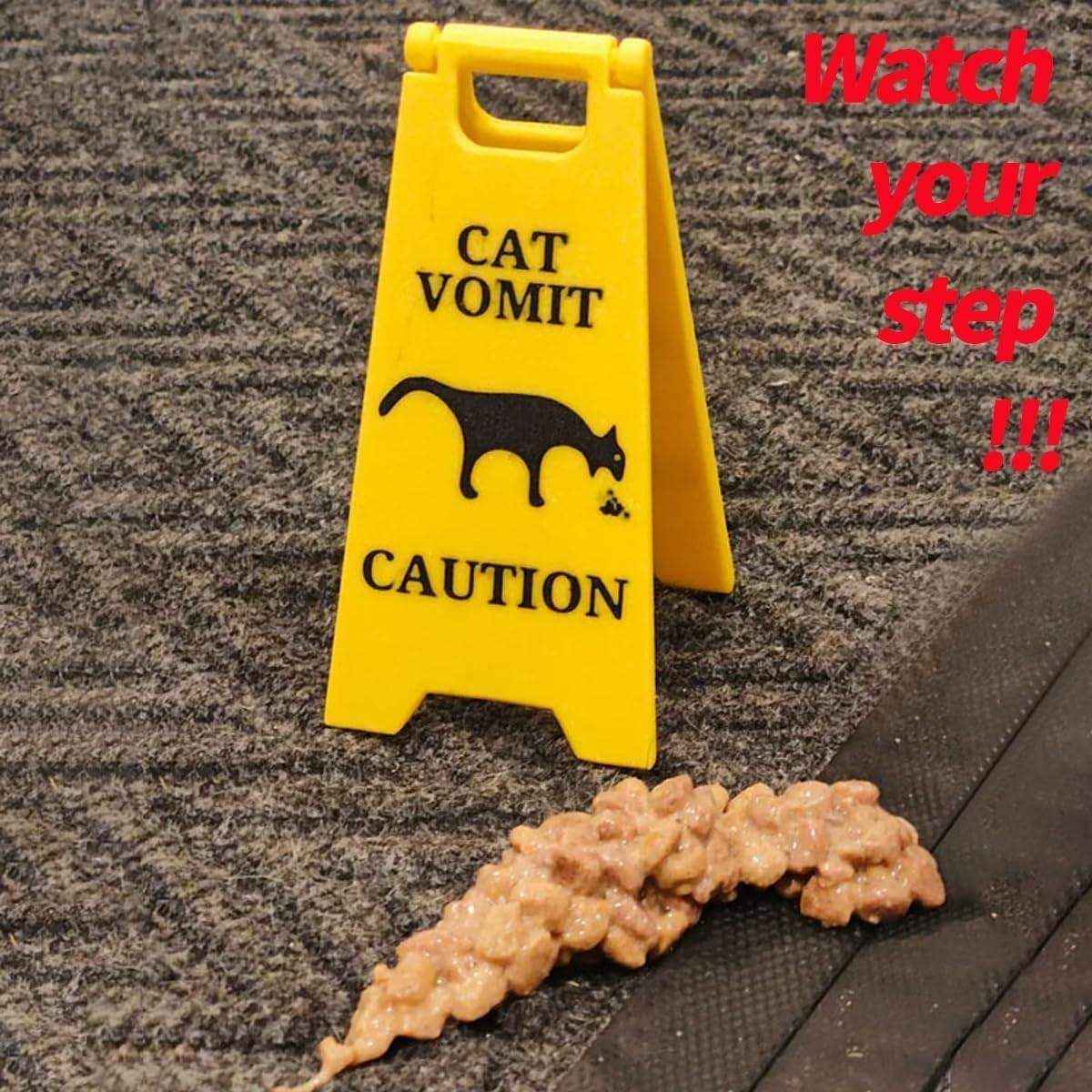 Funny Pet Vomit Warning Signs 2-Pack Cat & Dog Resin Markers