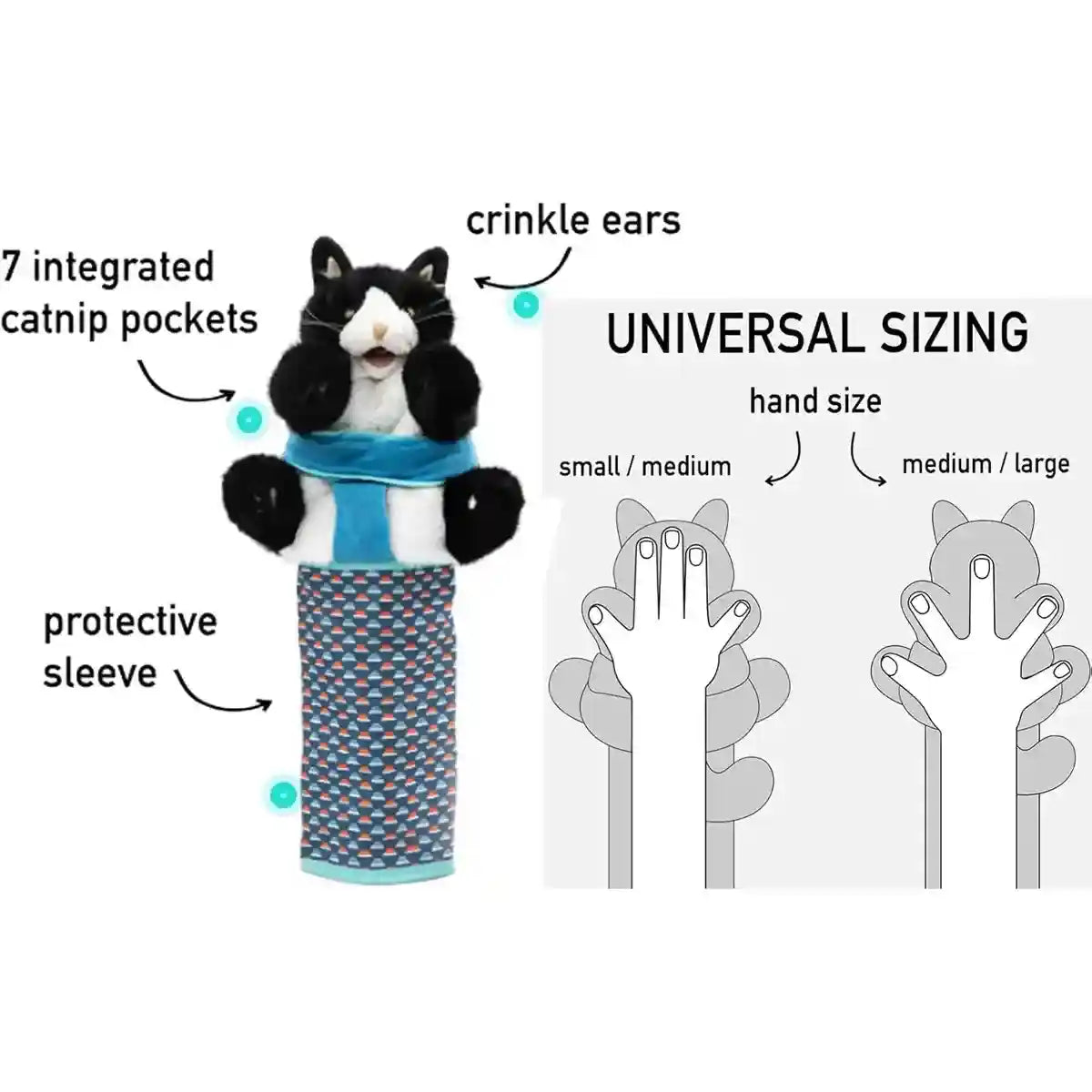 Cat Wrestling Toy Puppet with Protective Sleeve and Catnip Pockets