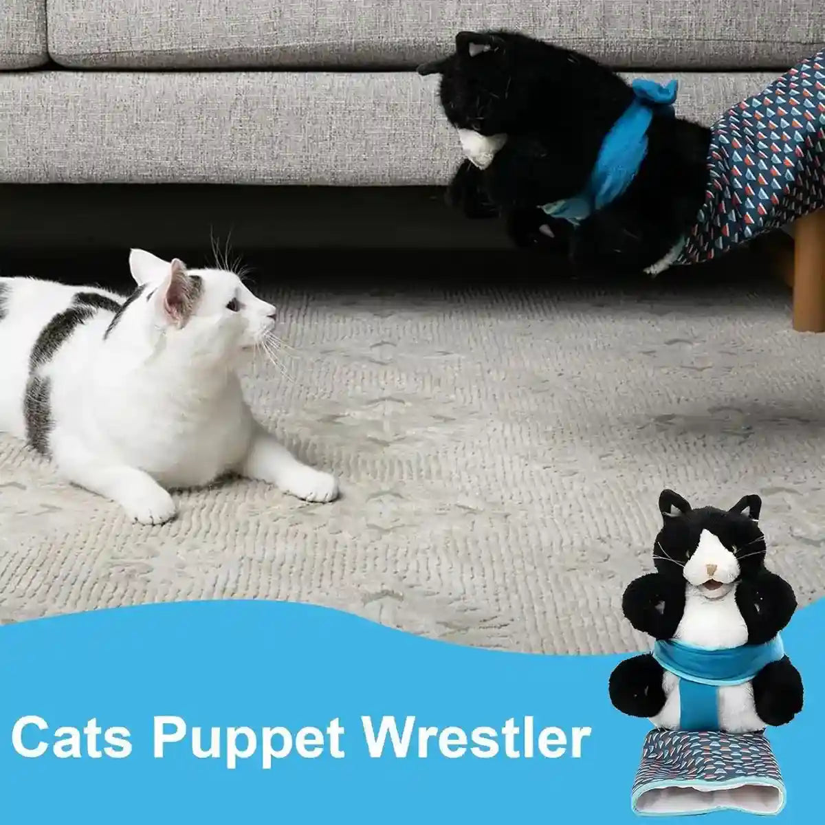 Cat Wrestling Toy Puppet with Protective Sleeve and Catnip Pockets