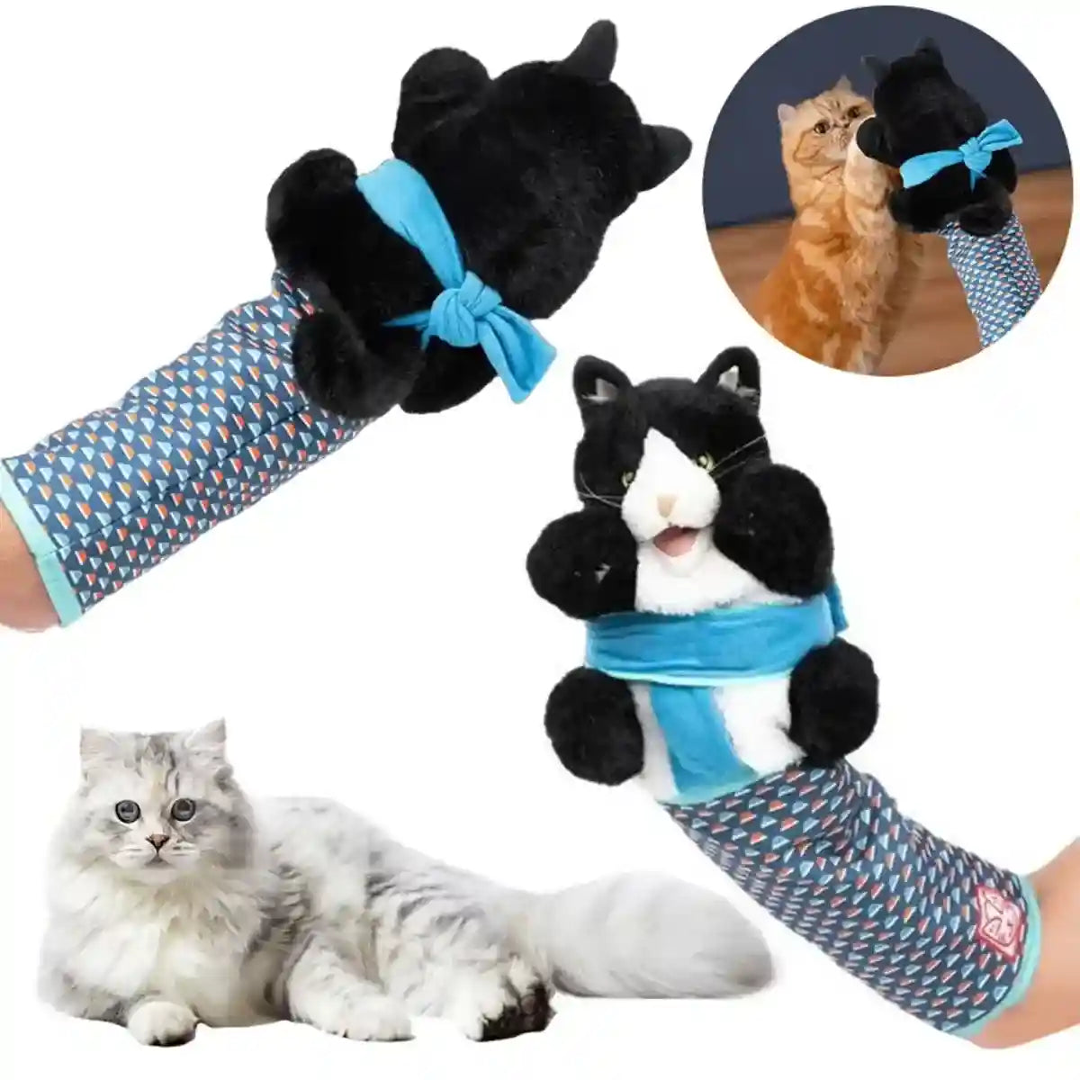 Cat Wrestling Toy Puppet with Protective Sleeve and Catnip Pockets