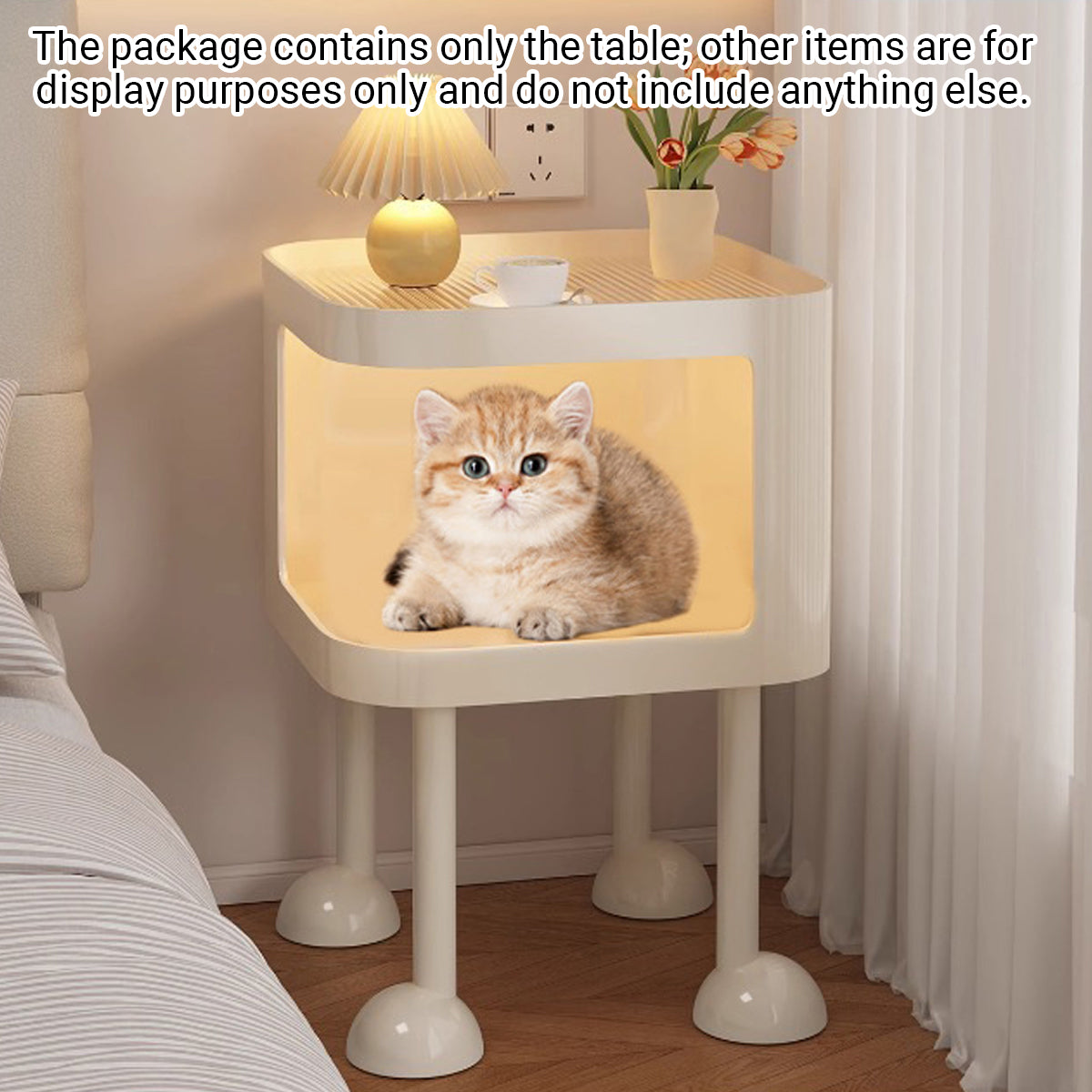 Cat Bedside Table Modern Nightstand with Cat House & Storage