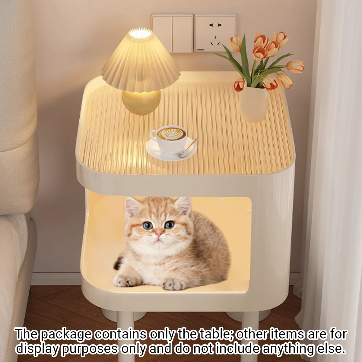 Cat Bedside Table Modern Nightstand with Cat House & Storage