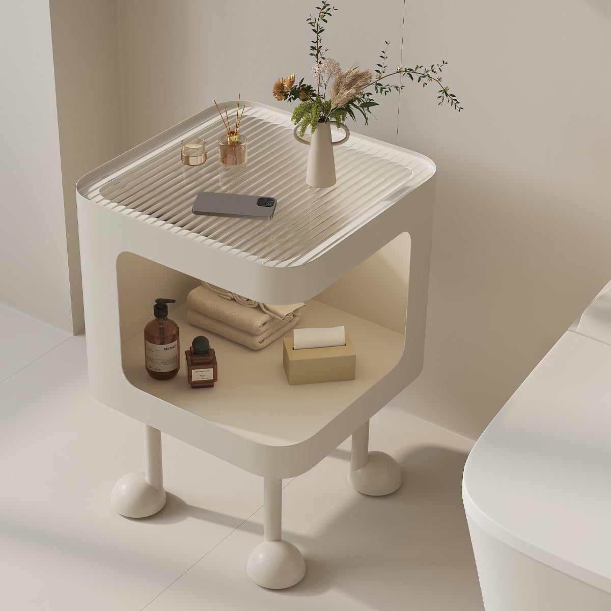 Cat Bedside Table Modern Nightstand with Cat House & Storage
