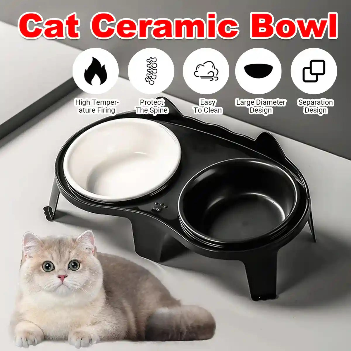 Elevated Ceramic Cat Food Bowls Set with Stand