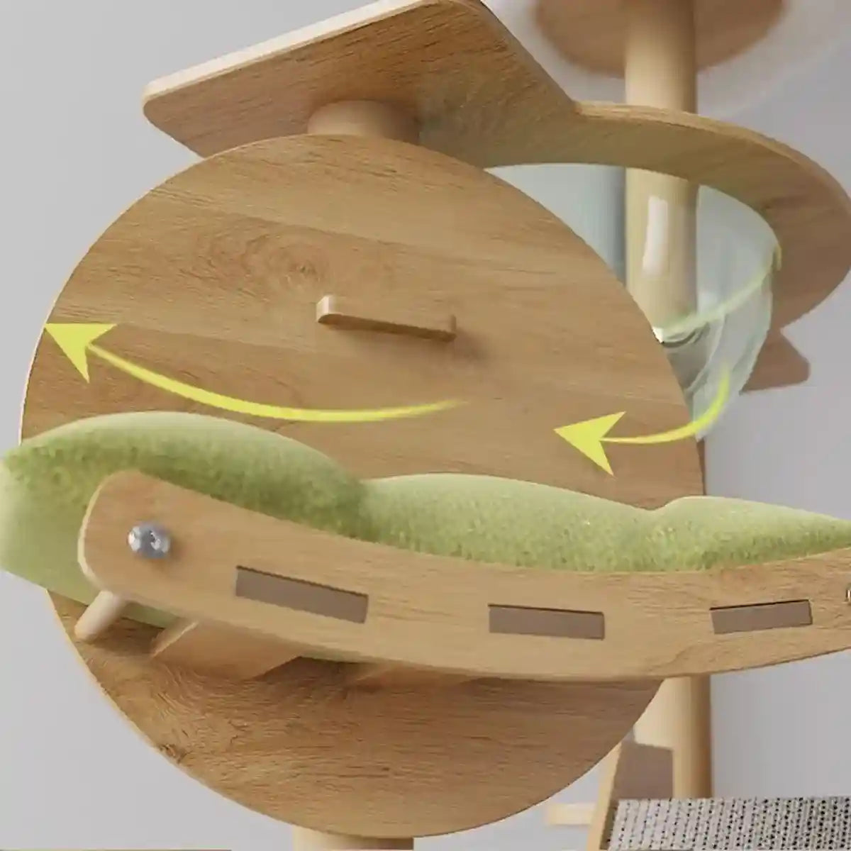 Stylish Wooden Cat Tower with Lounge Capsule and Scratching Ramp