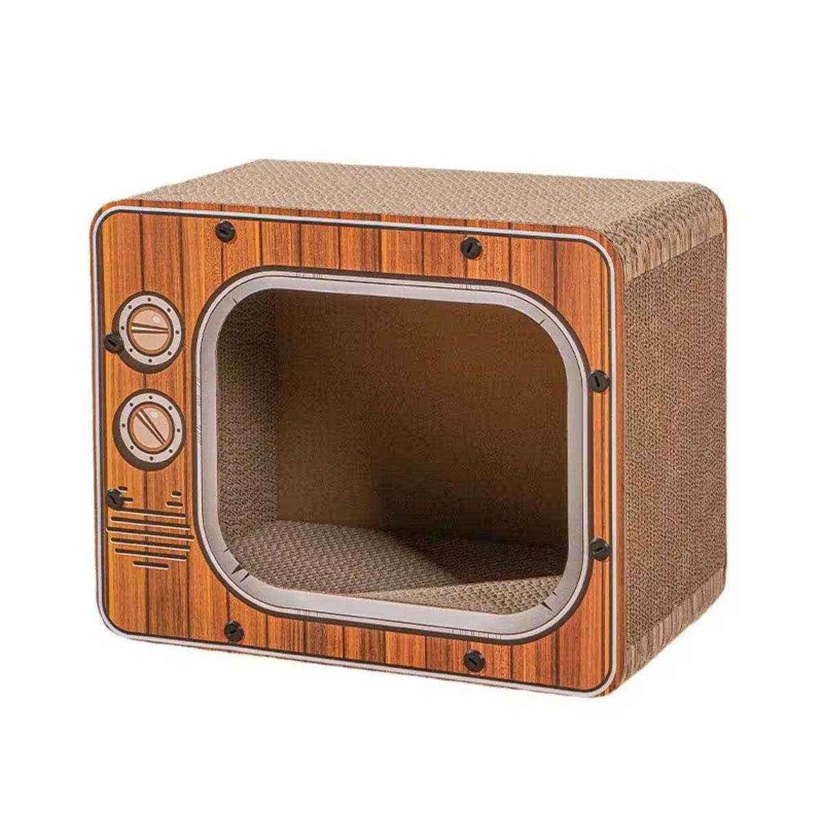 Retro TV Style Lounger with Cardboard Cat Scratcher Nest for Indoor Cats