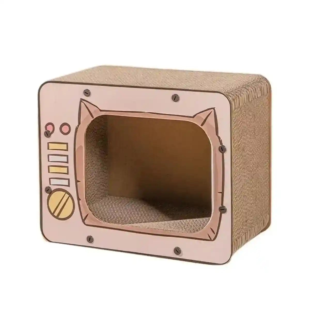 Retro TV Style Lounger with Cardboard Cat Scratcher Nest for Indoor Cats