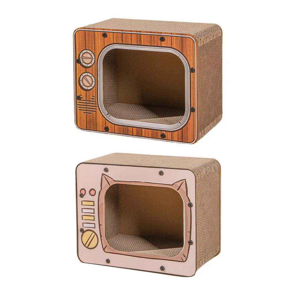 Retro TV Style Lounger with Cardboard Cat Scratcher Nest for Indoor Cats