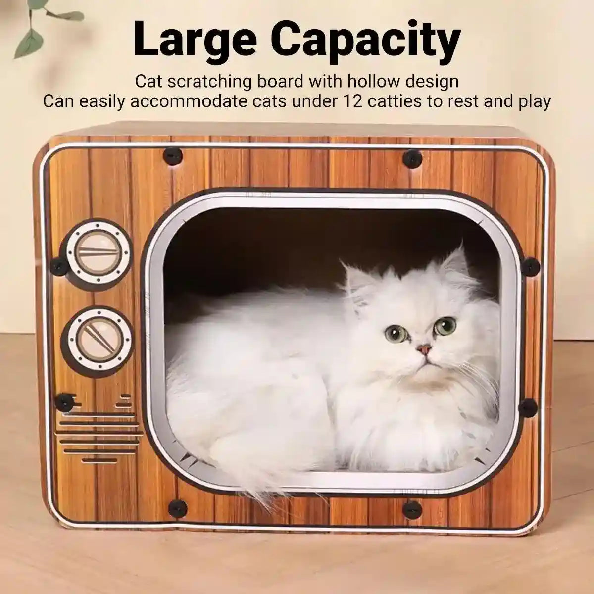 Retro TV Style Lounger with Cardboard Cat Scratcher Nest for Indoor Cats