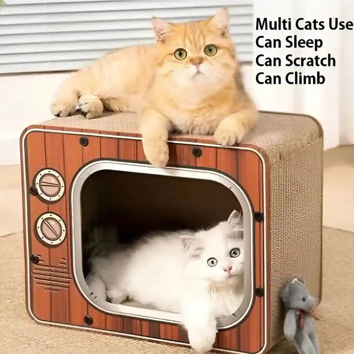 Retro TV Style Lounger with Cardboard Cat Scratcher Nest for Indoor Cats