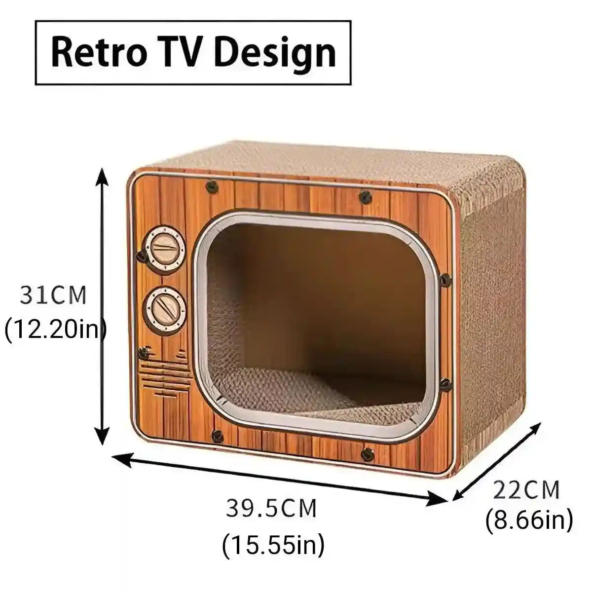 Retro TV Style Lounger with Cardboard Cat Scratcher Nest for Indoor Cats