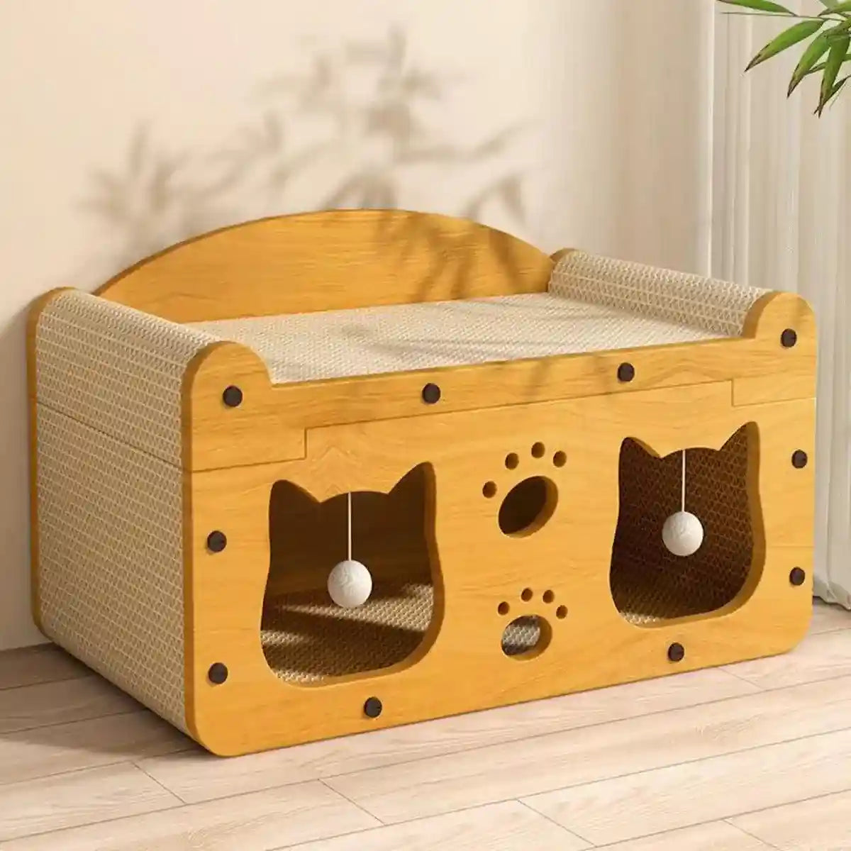 Premium 2-in-1 Cat Scratching Bed with Durable Wooden Frame for Play