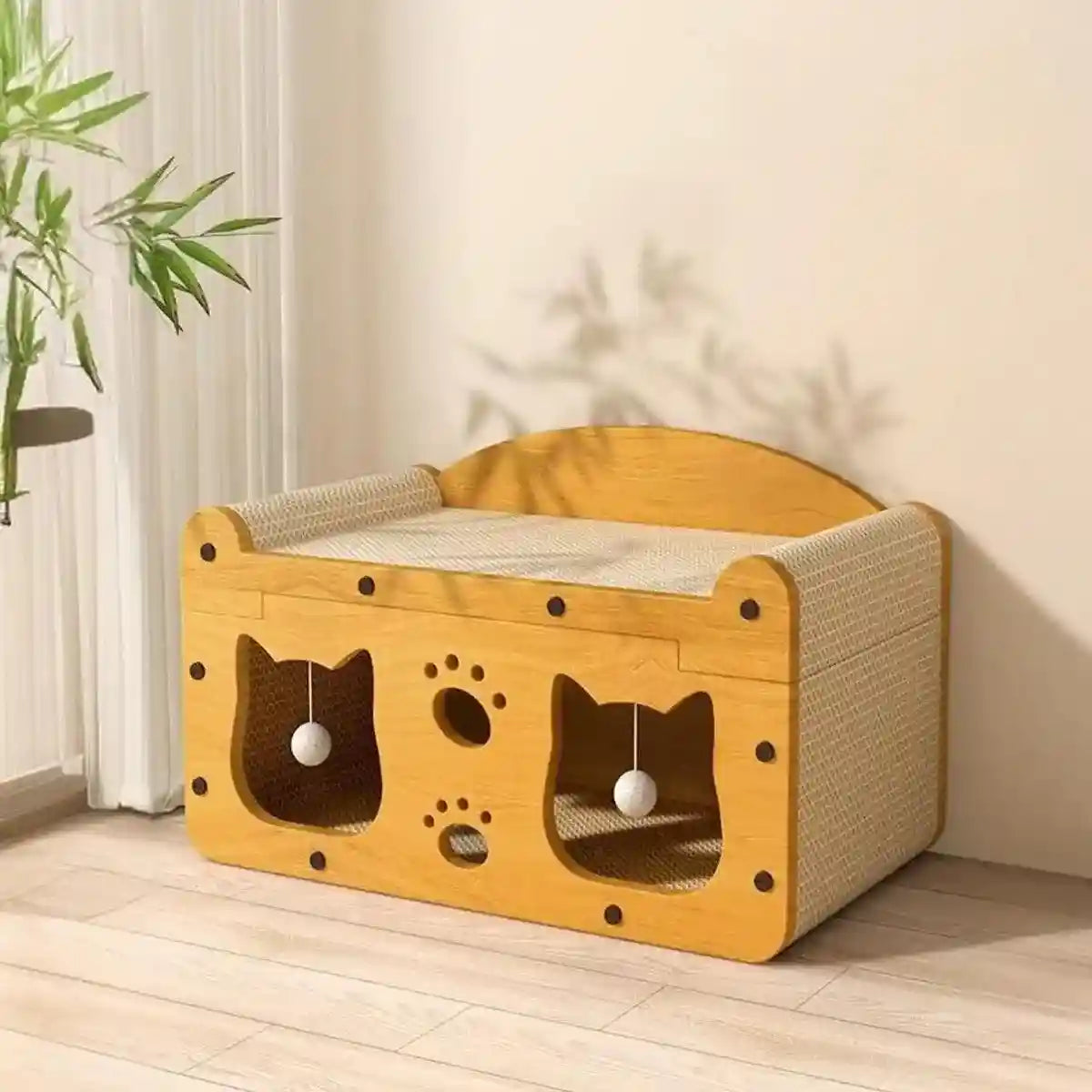 Premium 2-in-1 Cat Scratching Bed with Durable Wooden Frame for Play