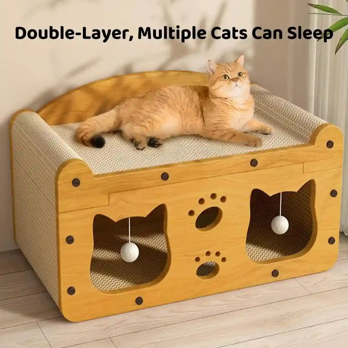 Premium 2-in-1 Cat Scratching Bed with Durable Wooden Frame for Play