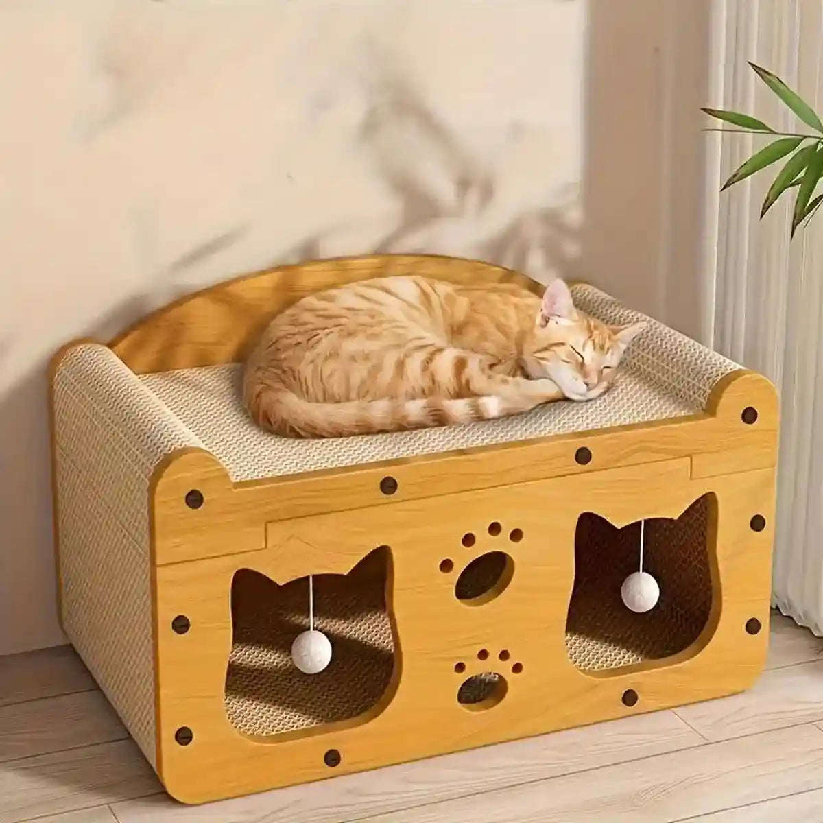 Premium 2-in-1 Cat Scratching Bed with Durable Wooden Frame for Play