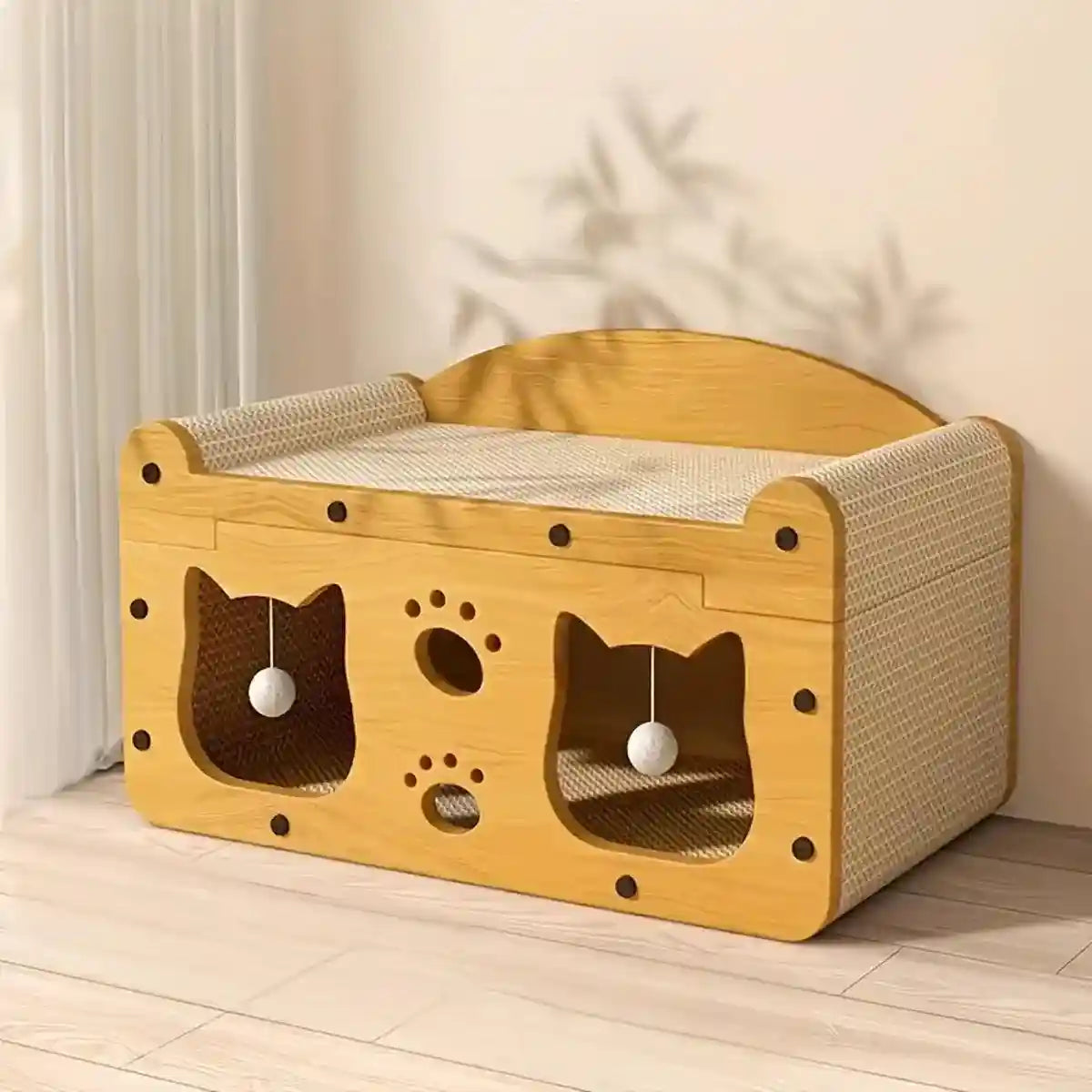 Premium 2-in-1 Cat Scratching Bed with Durable Wooden Frame for Play
