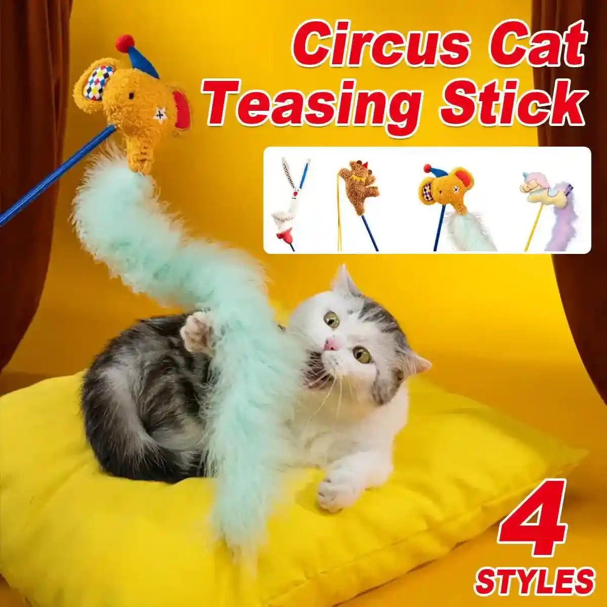 Interactive Cat Wand Toy Feather & Bell Teaser Stick for Playtime