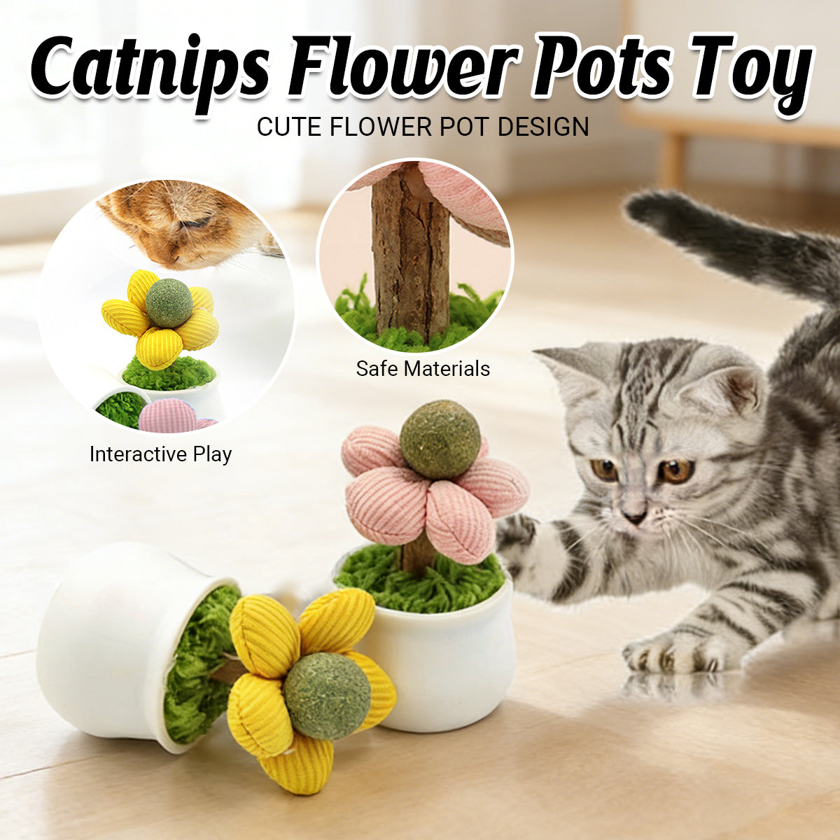 Catnip Flower Pot Toy for Cats Interactive Chew & Play Toy