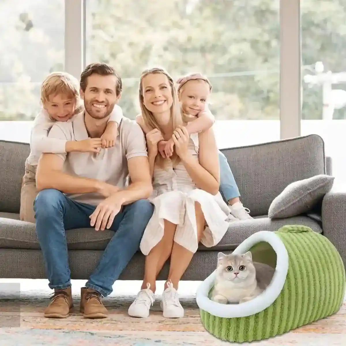 Striped Semi-Enclosed Pet Bed for Cats and Small Dogs