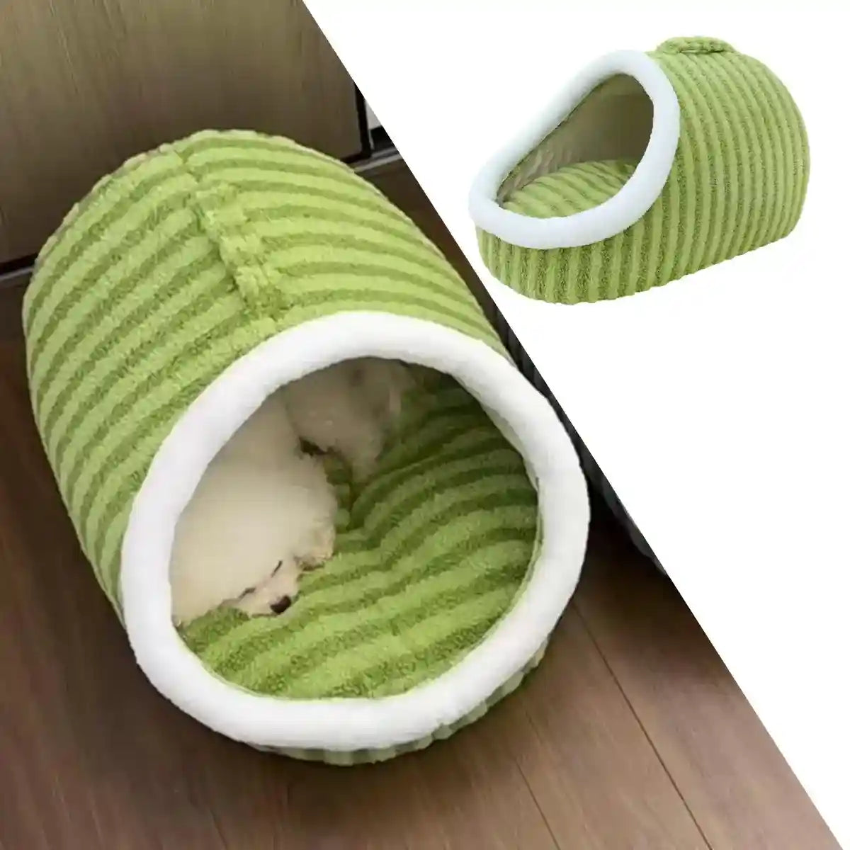 Striped Semi-Enclosed Pet Bed for Cats and Small Dogs