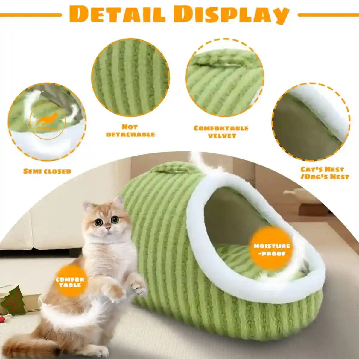 Striped Semi-Enclosed Pet Bed for Cats and Small Dogs