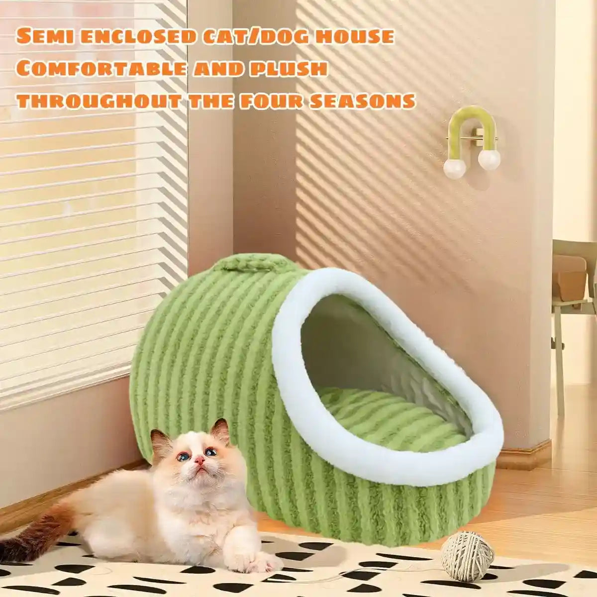 Striped Semi-Enclosed Pet Bed for Cats and Small Dogs