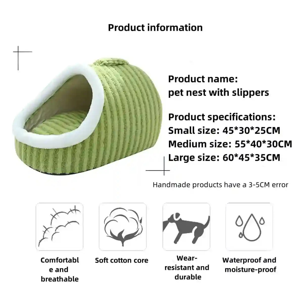 Striped Semi-Enclosed Pet Bed for Cats and Small Dogs