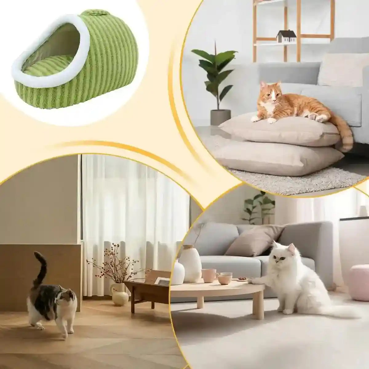 Striped Semi-Enclosed Pet Bed for Cats and Small Dogs