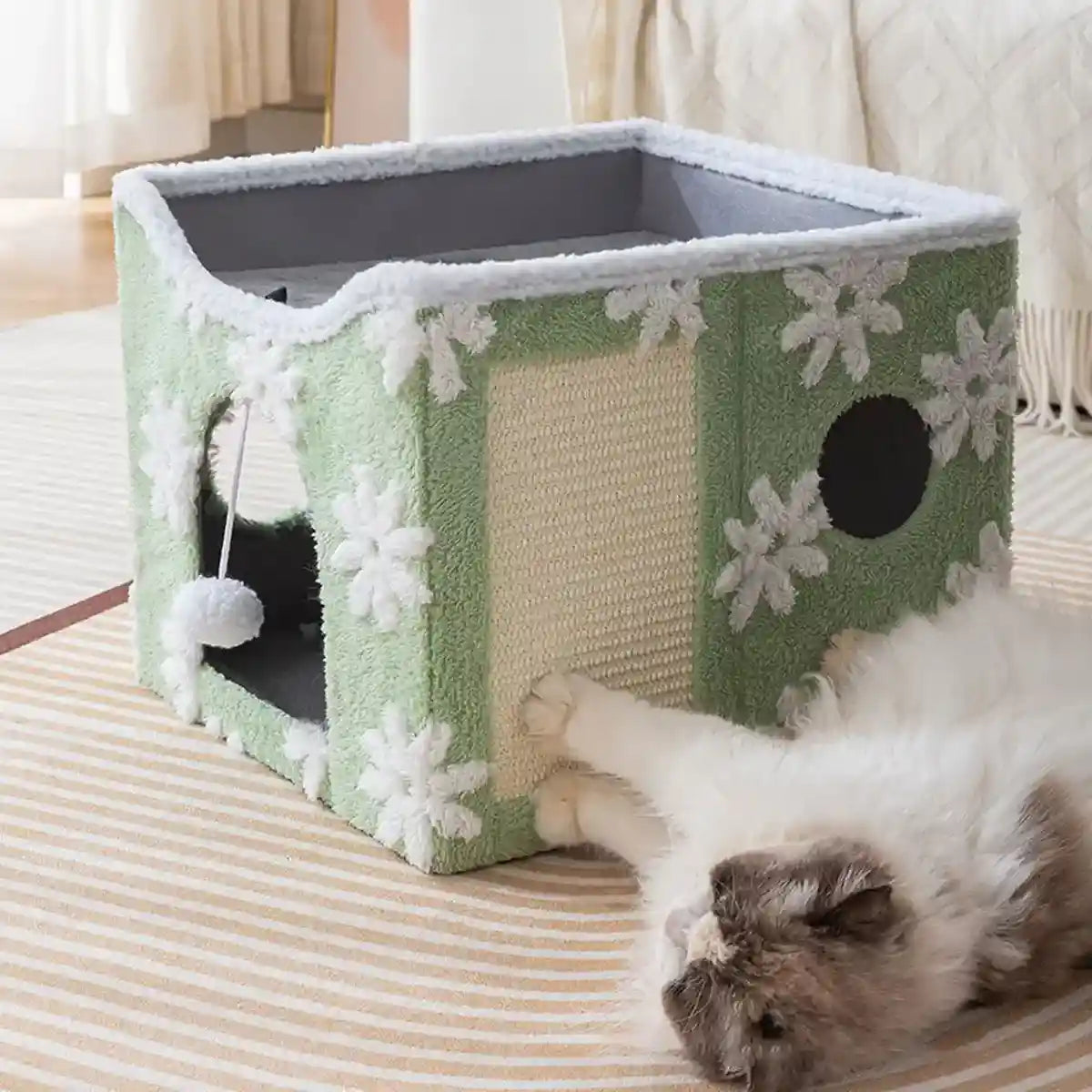 Soft Foldable Cat Bed with Scratcher & Toy