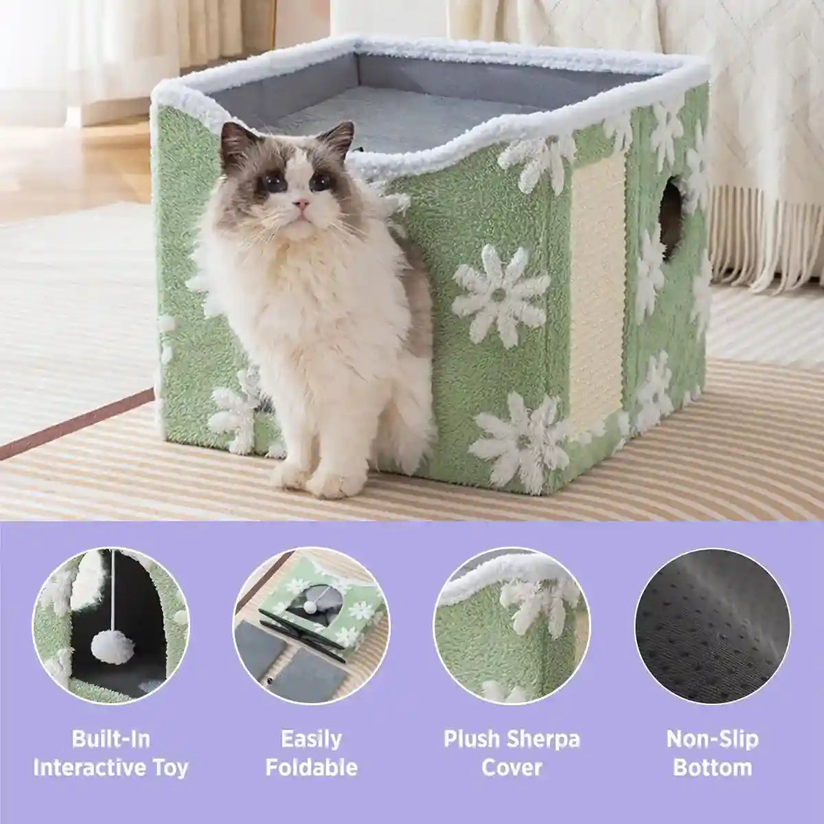 Soft Foldable Cat Bed with Scratcher & Toy