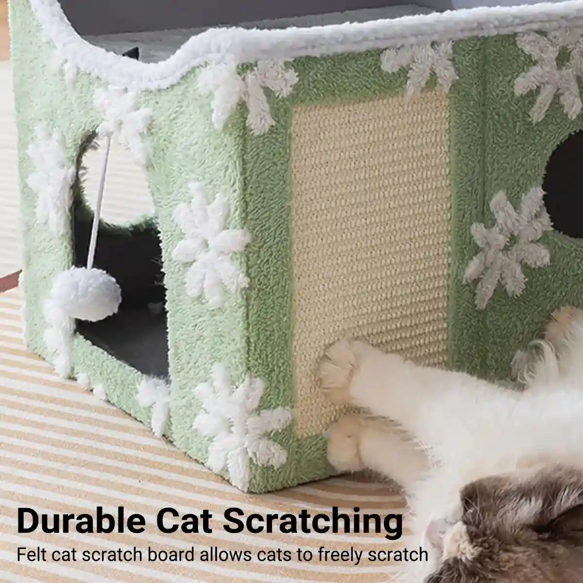 Soft Foldable Cat Bed with Scratcher & Toy