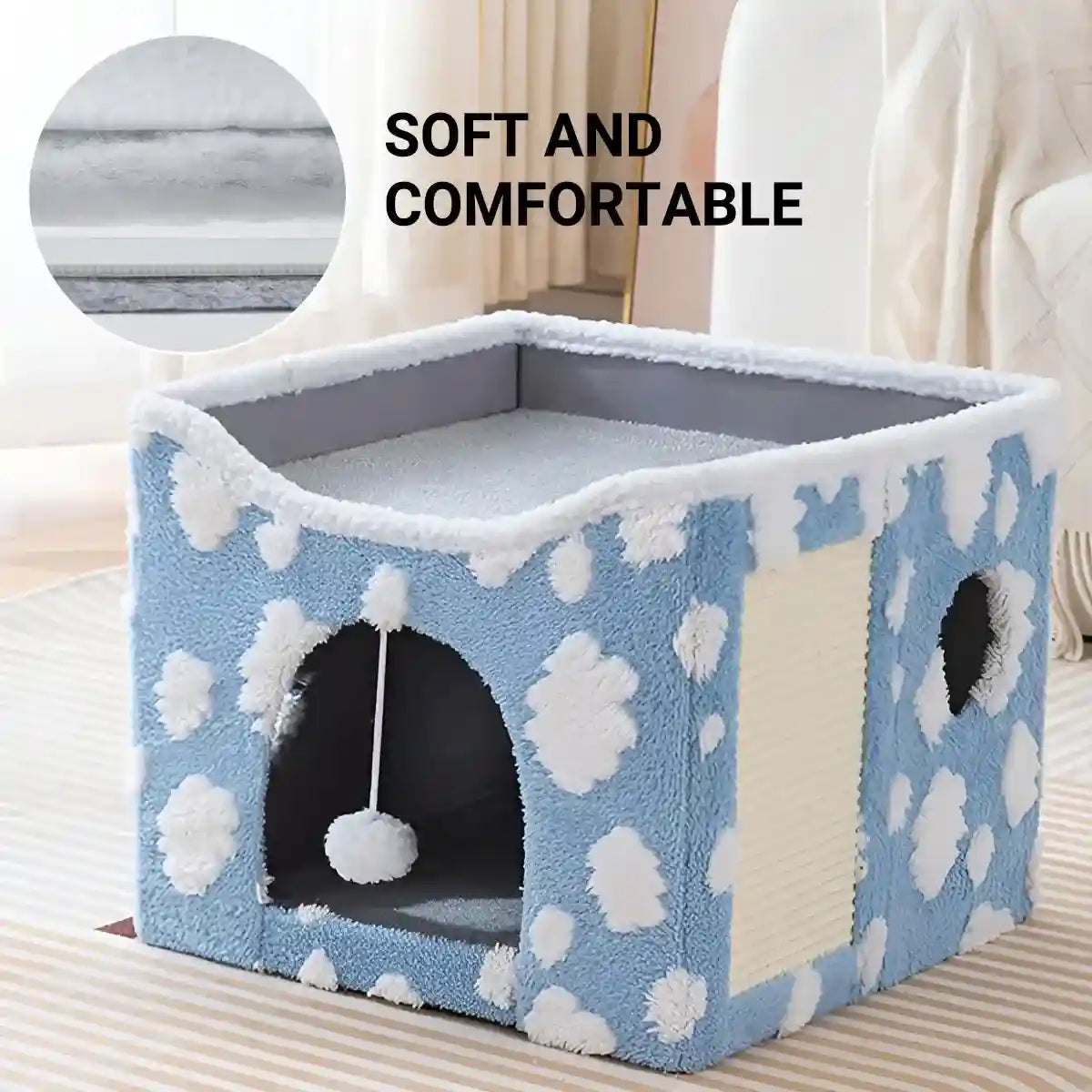 Soft Foldable Cat Bed with Scratcher & Toy