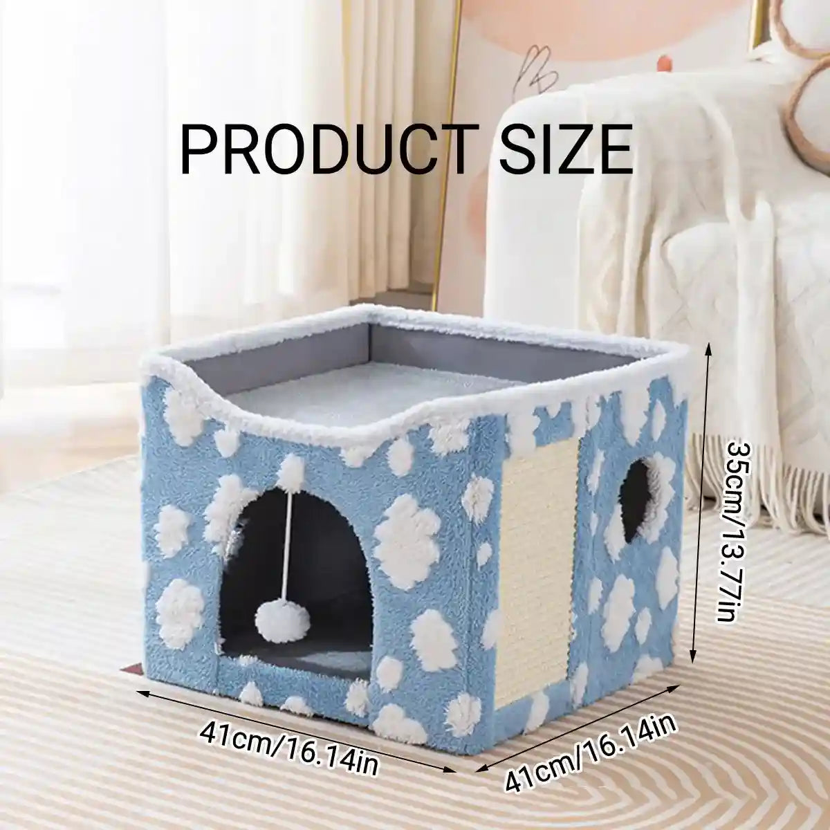 Soft Foldable Cat Bed with Scratcher & Toy