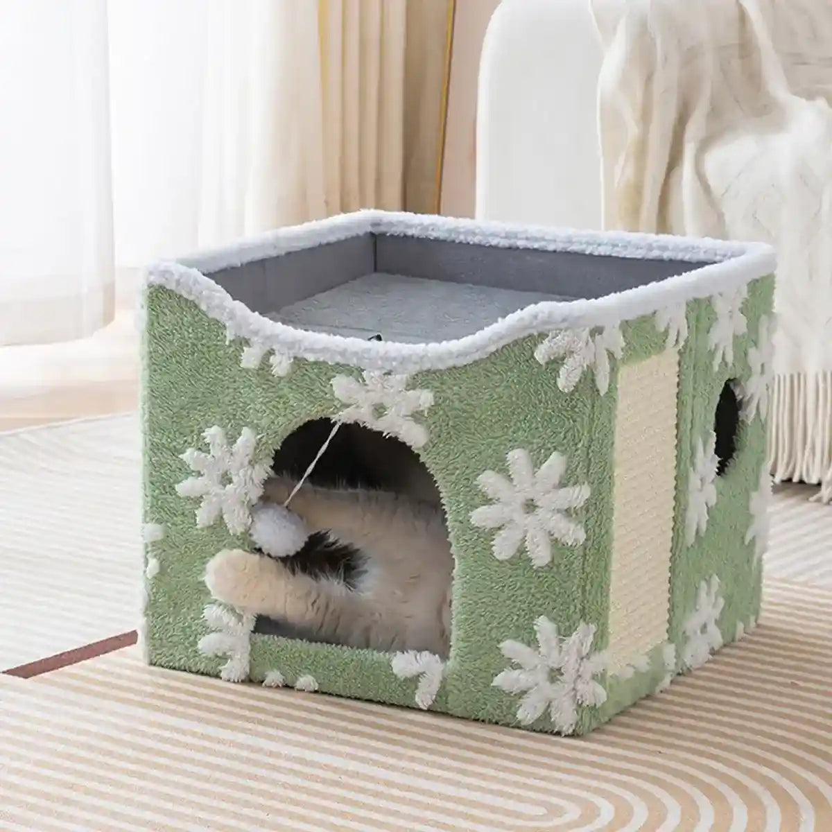 Soft Foldable Cat Bed with Scratcher & Toy