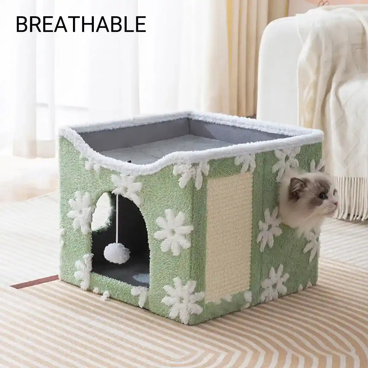 Soft Foldable Cat Bed with Scratcher & Toy