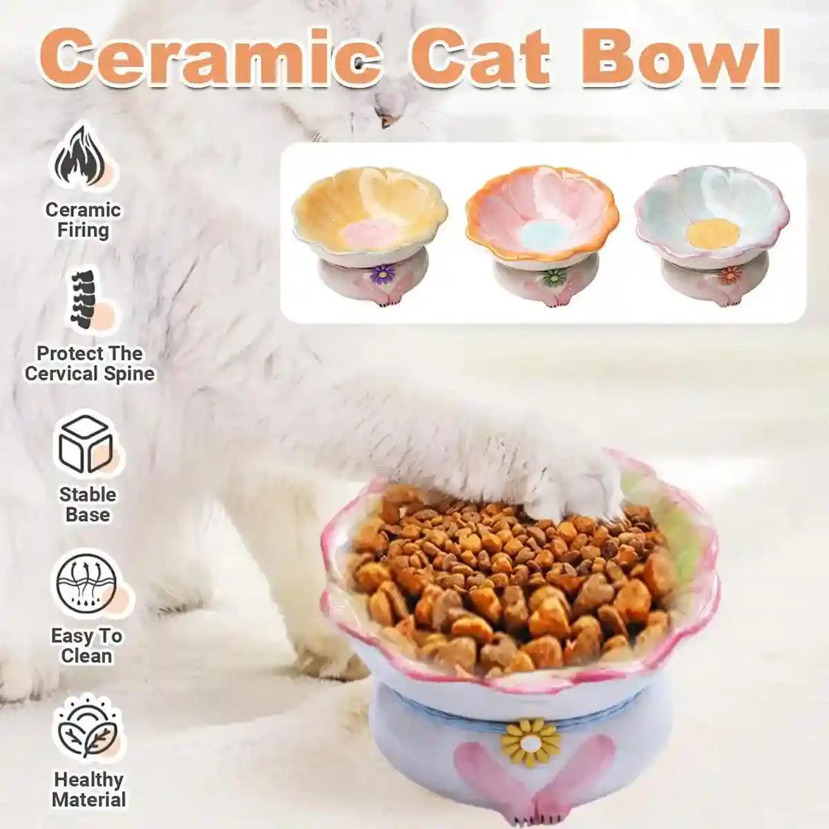 Tilted Ceramic Cat Bowl Elevated Pet Feeding Dish for Cats and Small Dogs