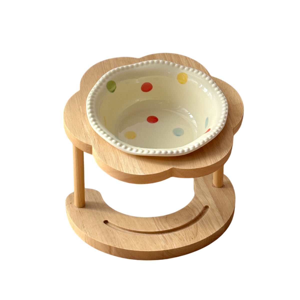 Ceramic Pet Bowl With Elevated Wooden Stand Hygienic & Stable Feeder