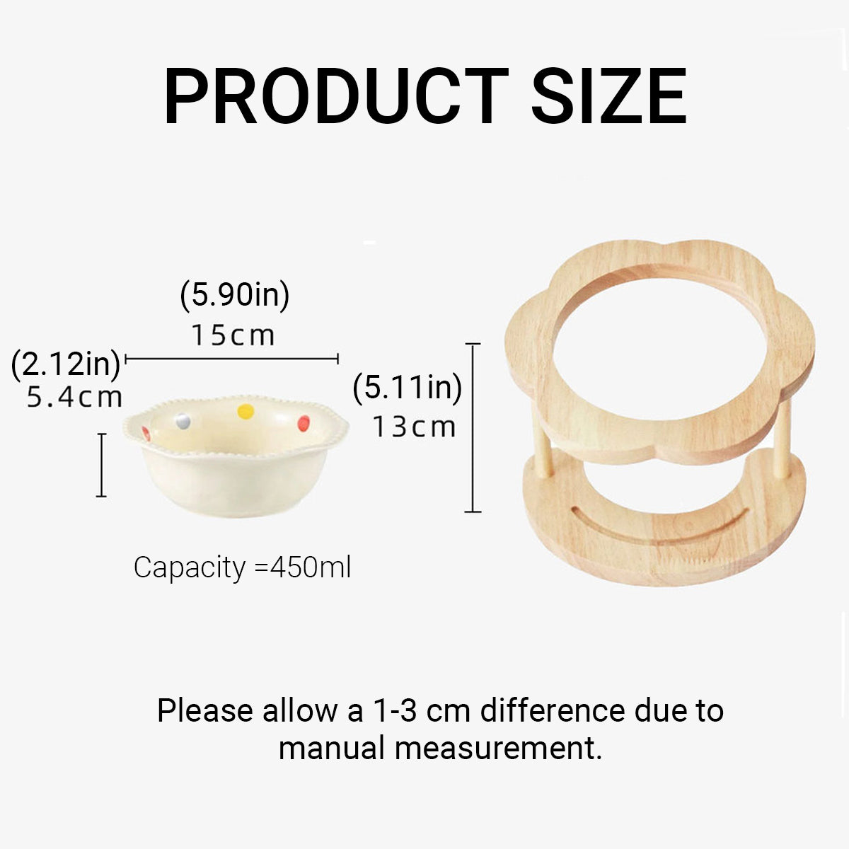 Ceramic Pet Bowl With Elevated Wooden Stand Hygienic & Stable Feeder