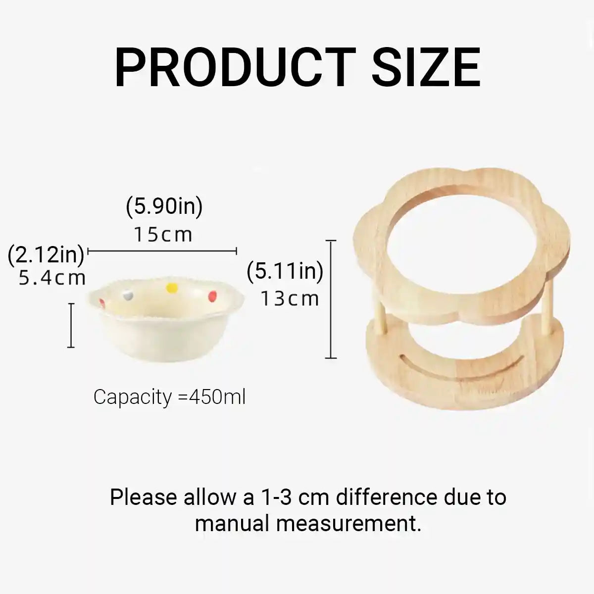 Ceramic Pet Bowl With Elevated Wooden Stand Hygienic & Stable Feeder