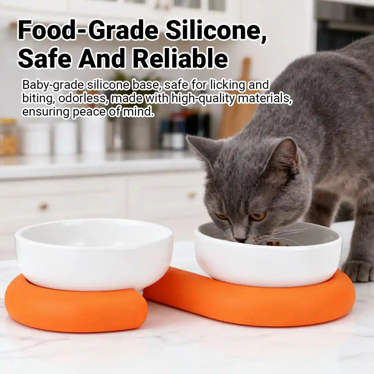 Ceramic Cat Bowl Set with Silicone Non-Slip Base