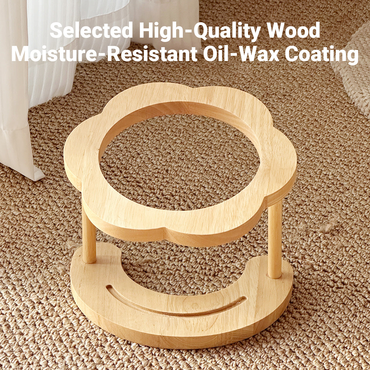 Ceramic Pet Bowl With Elevated Wooden Stand Hygienic & Stable Feeder