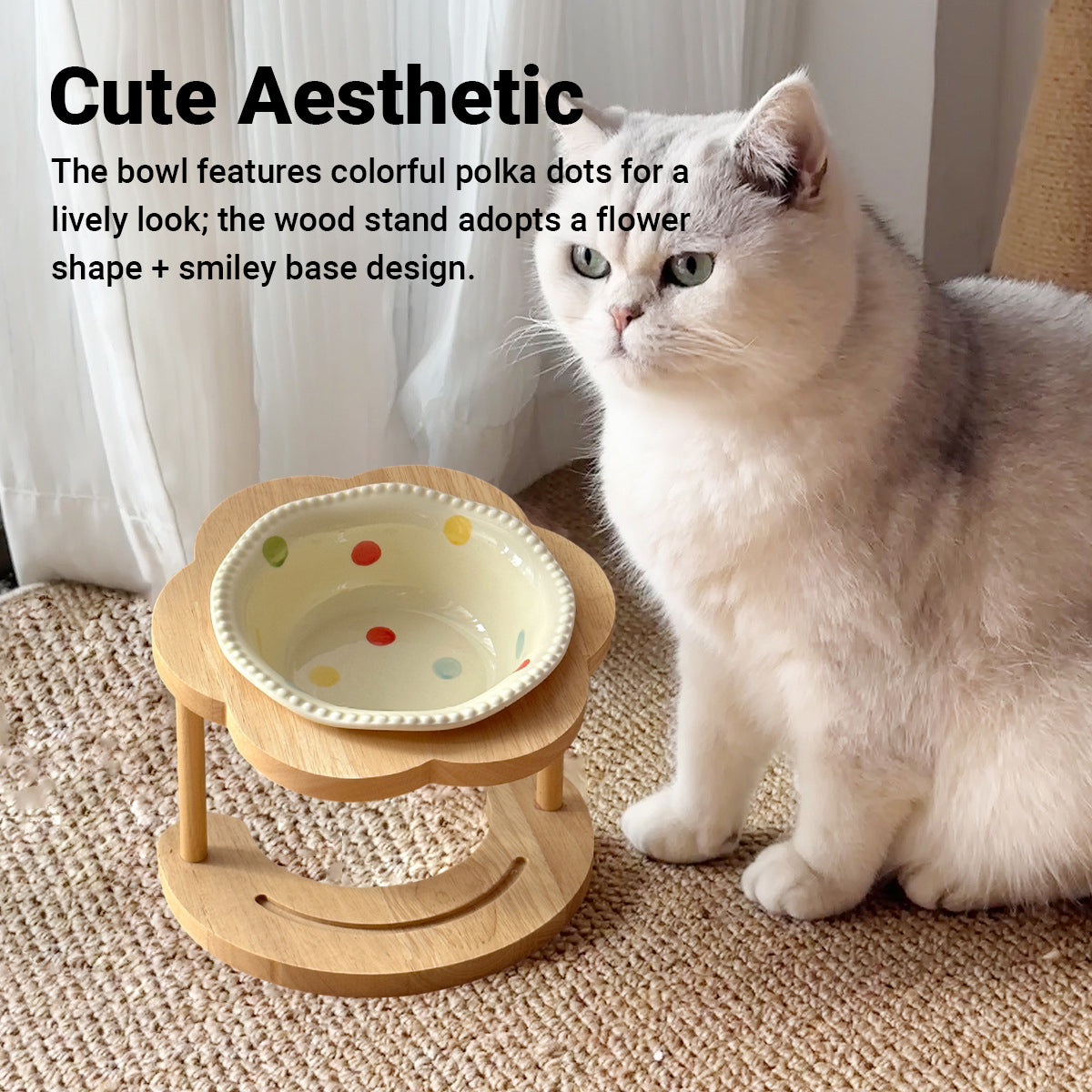 Ceramic Pet Bowl With Elevated Wooden Stand Hygienic & Stable Feeder