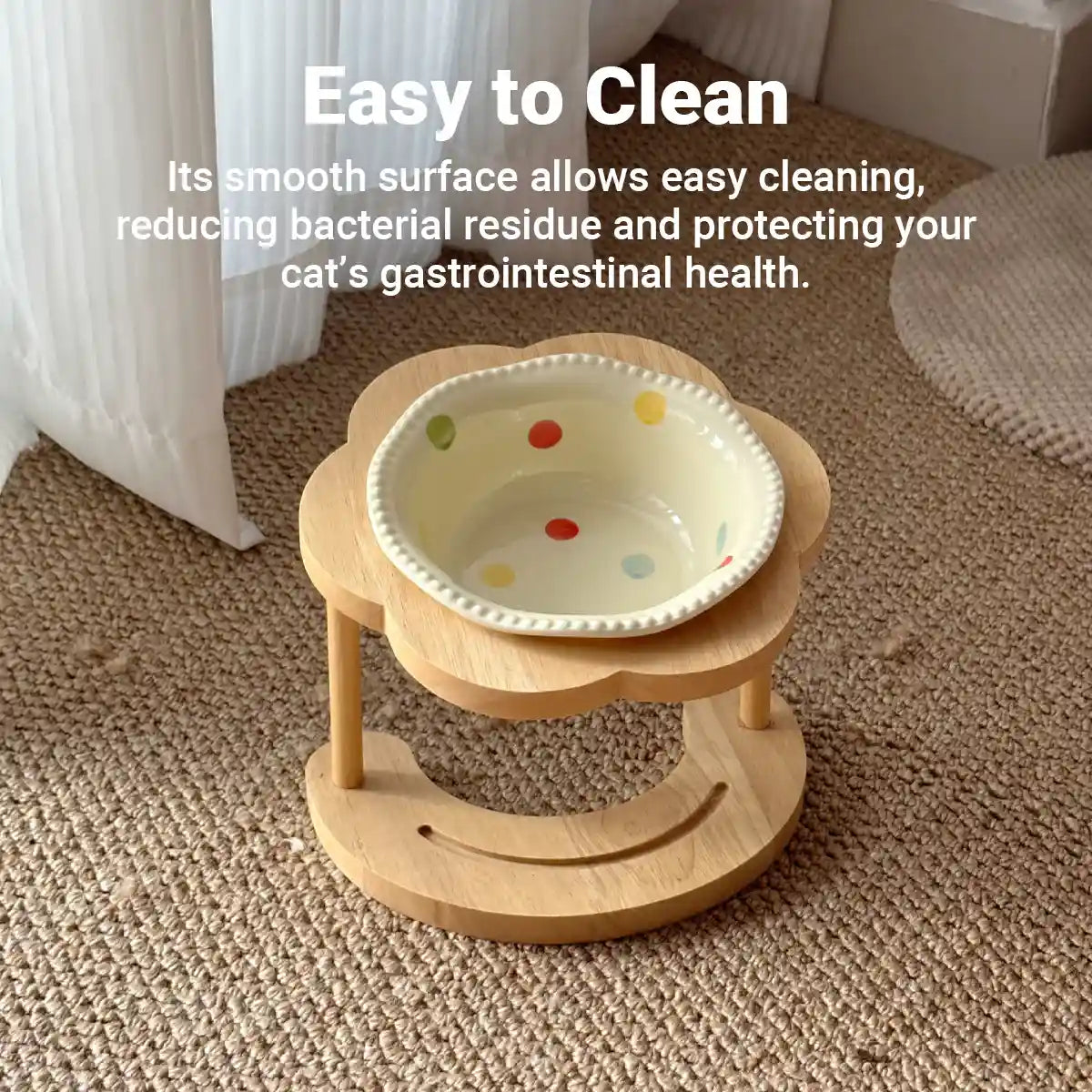 Ceramic Pet Bowl With Elevated Wooden Stand Hygienic & Stable Feeder