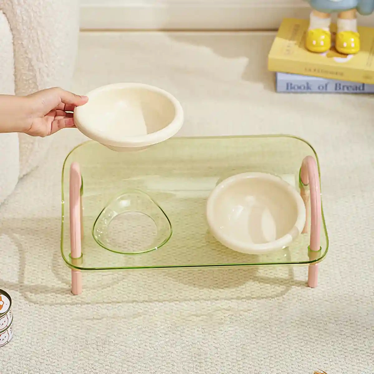 Adjustable Raised Ceramic Pet Double Bowl for Cats and Small Dogs