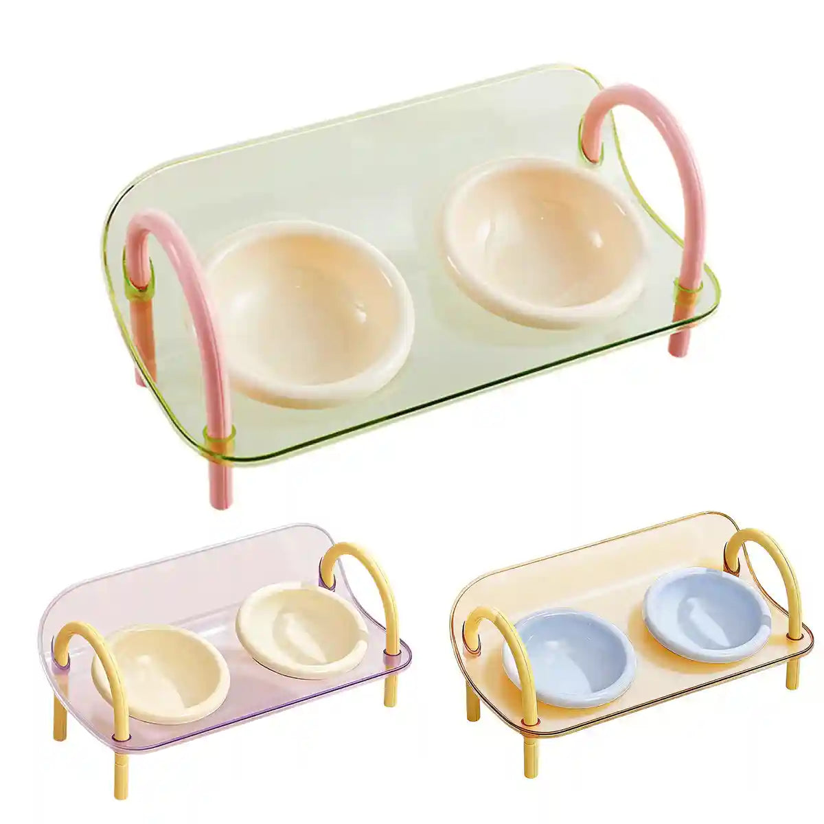 Adjustable Raised Ceramic Pet Double Bowl for Cats and Small Dogs