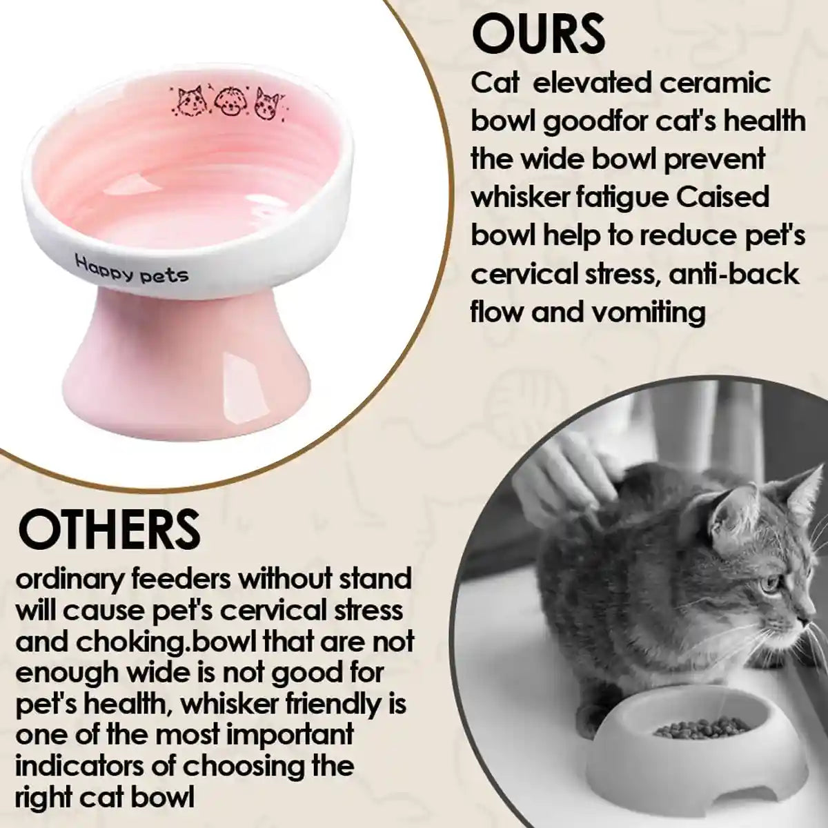 Ceramic Raised Cat Bowl with 15° Tilted Design