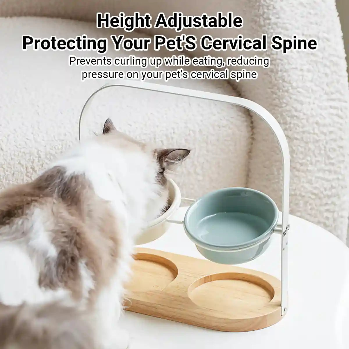 Ceramic Cat Bowl Elevated Adjustable Tilted Pet Feeder